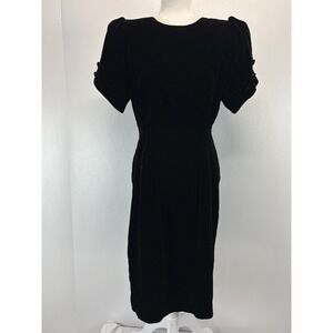 Vtg Susan Bennett Black Velvet Sheath Dress 12 Midi Puff Sleeves Witchy Goth